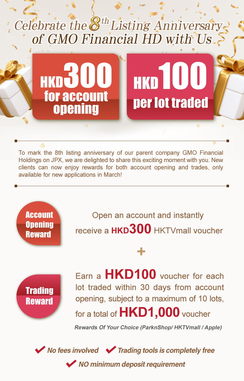 Celebrate the 8th Listing Anniversary of GMO Financial Holdings with Hefty Rewards | Earn HKD300 Account Opening Reward and an Extra HKD100 Per Lot Traded