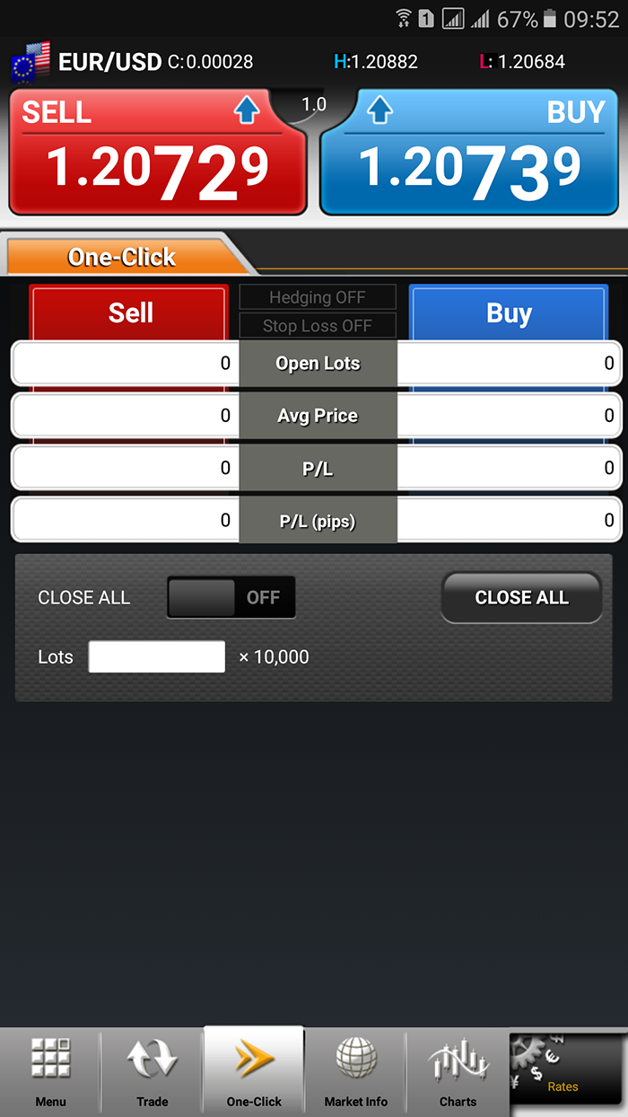 Z.com Trader Mobile One-Click trade